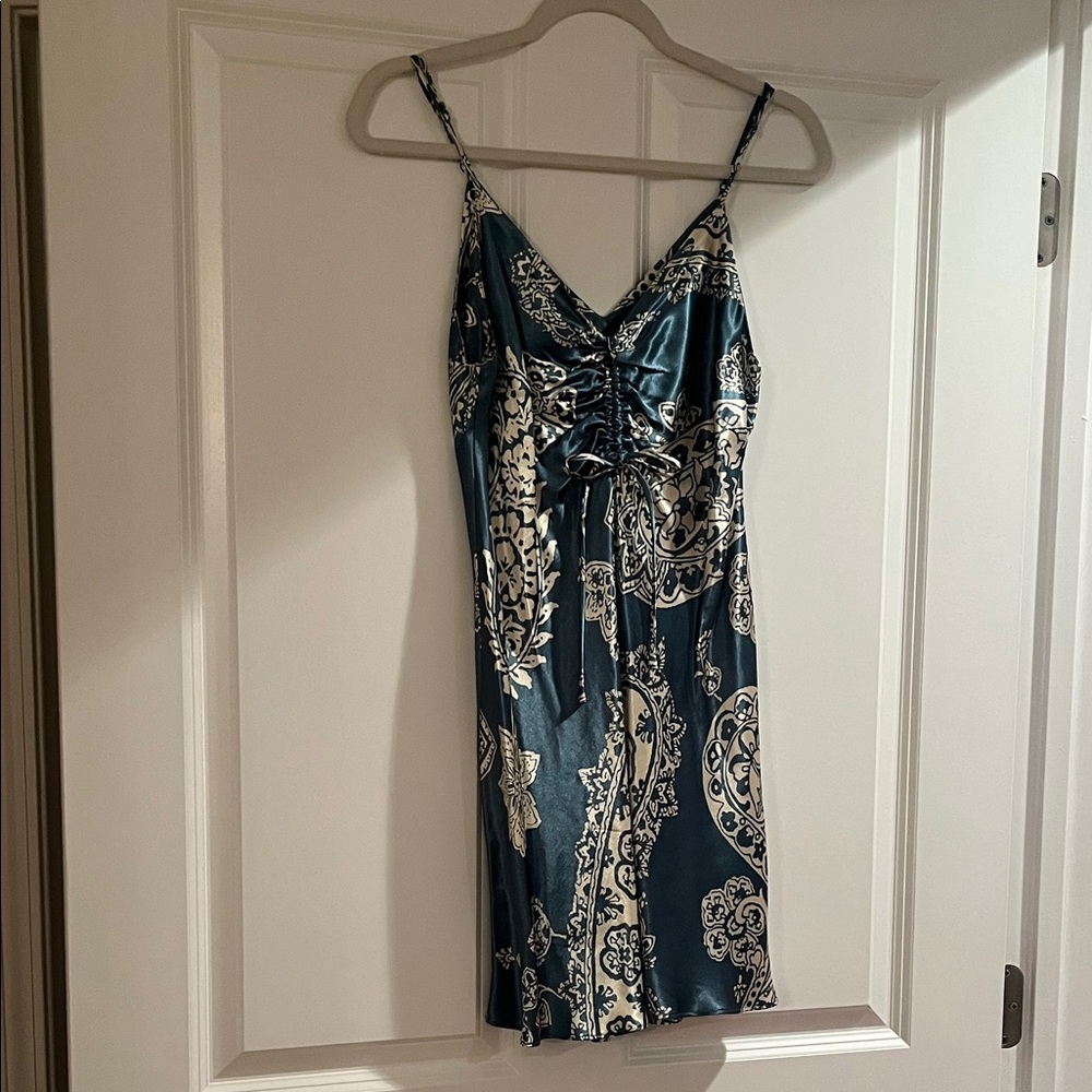 Zara Dark Teal and Cream Mini Dress